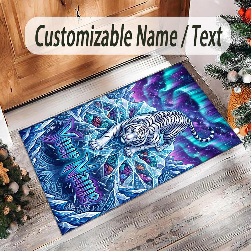Covor de podea din catifea de cristal cu tematică de leopard, covor cald personalizat cu nume și text, decorațiune pentru casă