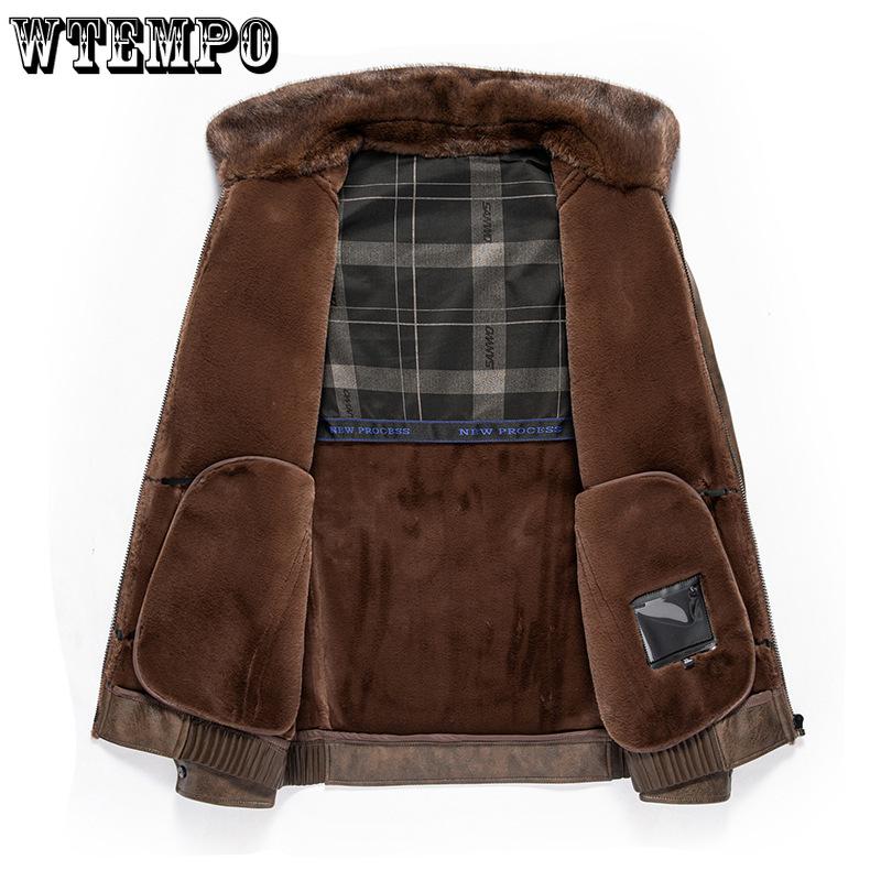 Winter Men's Fur As One Leather Jacket Male Business Casual Padded Thickened Middle-aged Lapel Leather Jacket Coat Fur