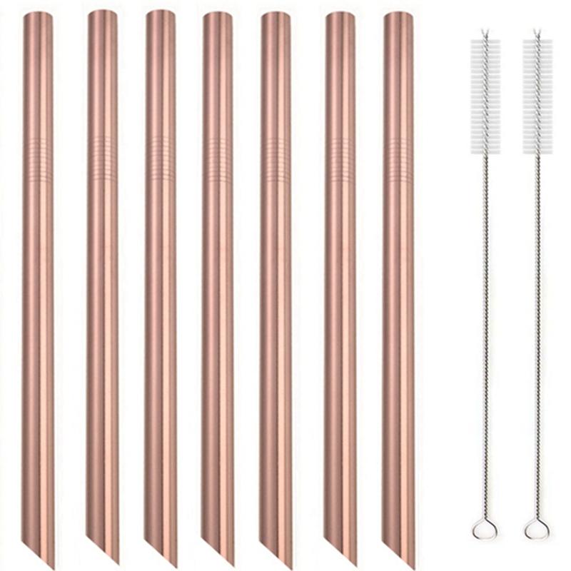 7 Colors 8.5" Wide Metal Drinking Straw 304 Stainless Steel Straws Set Reusable Boba Straw for Bubble Tea Milk Bar Accessory