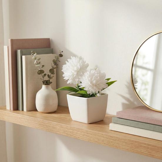 Fake Chrysanthemums Ball Flower In Pot Mini Artificial Potted Plants for Home Indoor Office Farmhouse Table Decor