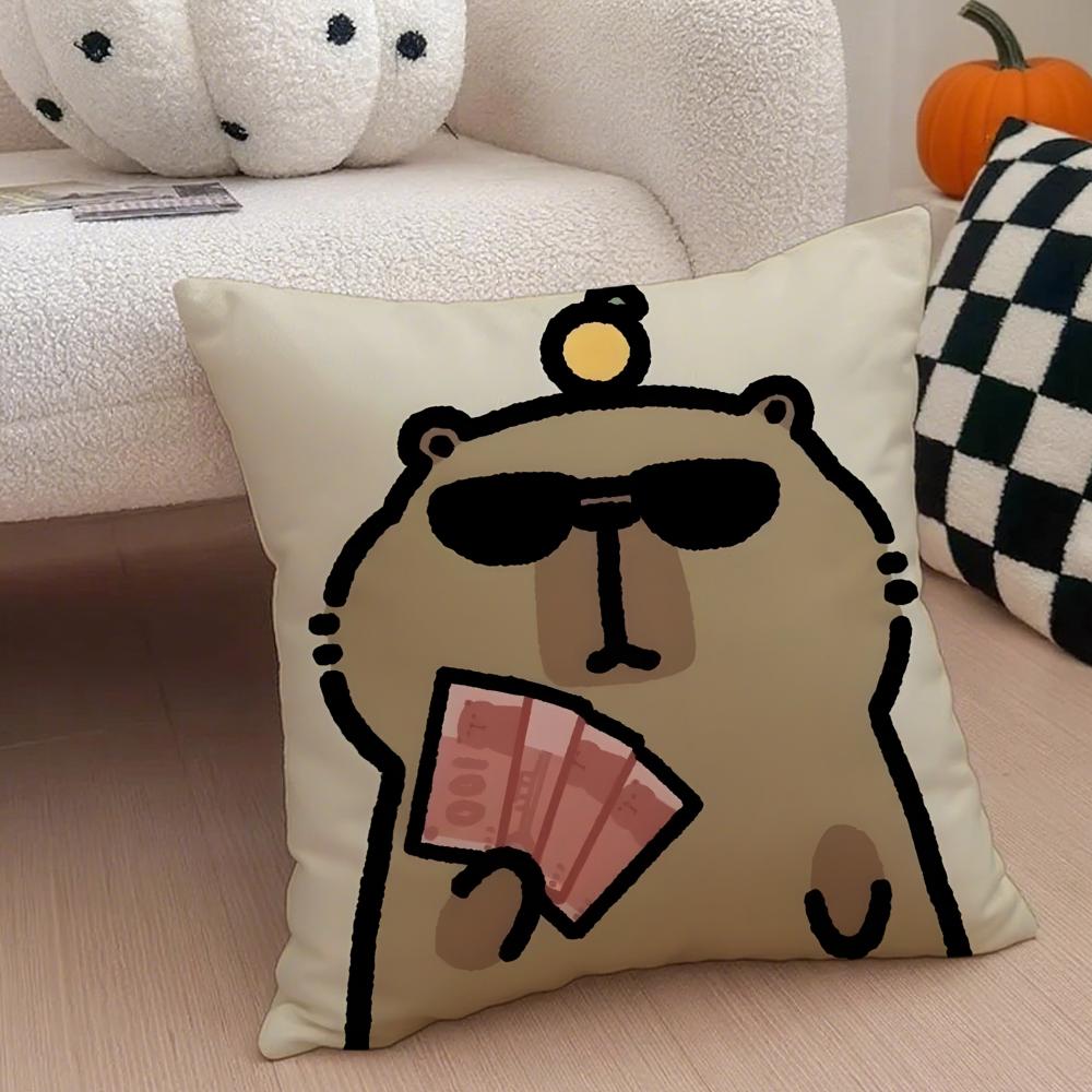 Cute Animal Cartoon Companion Capybara Cushion Cover Throw Pillow Cover Hidden Button Durable Polyester Chair Cushion