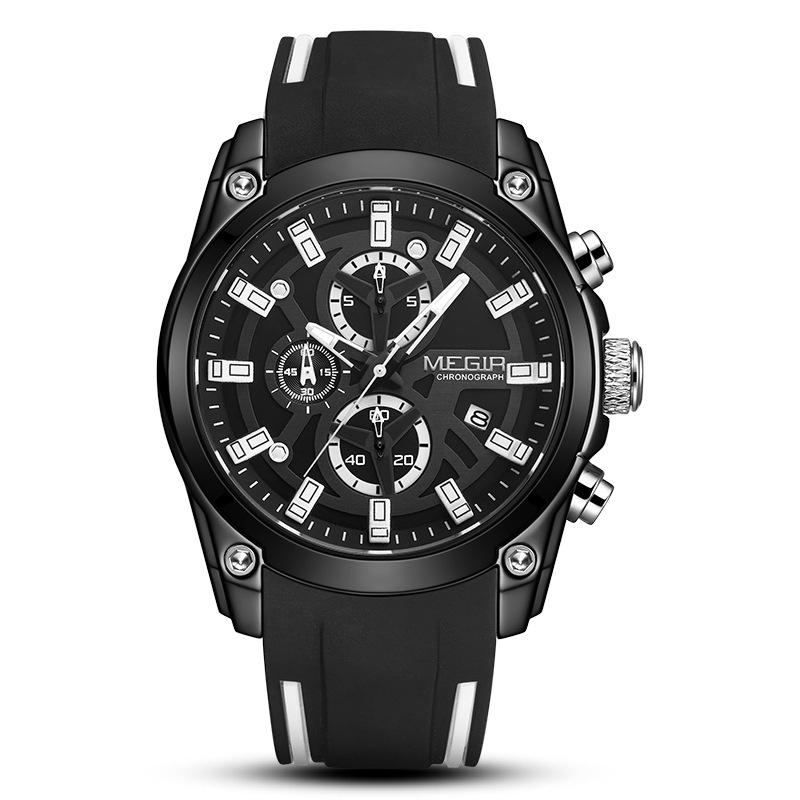Megir Men's Quartz Watch Luxury Silicone Band 3ATM Water Resistant Business Chronograph Mens Sports WristWatches
