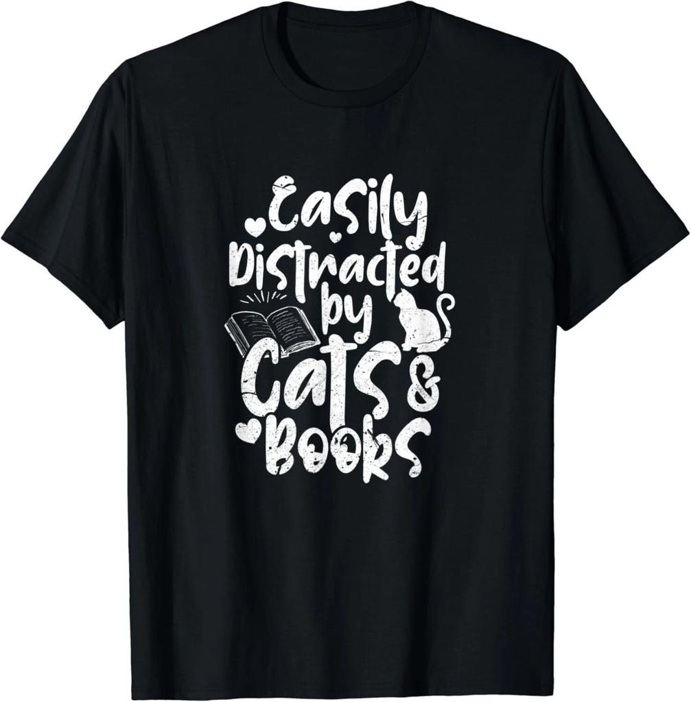 Easily Distracted by Cats and Books Cat _ Book Gift Unisex T-Shirt
