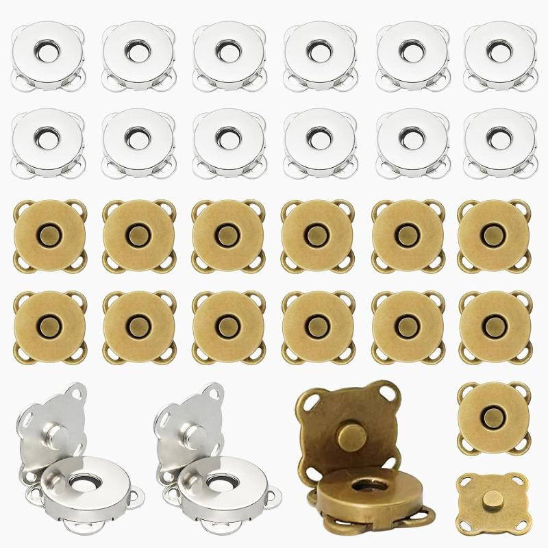 30 Sets Magnetischer Druckknopf 18mm Magnetischer Knopf für Kleidung Taschen Geldbörsen Aufnähen von Magnetischen Druckknöpfen für Stoff DIY Basteln(Silber,Gun Color,Helles Gold)
