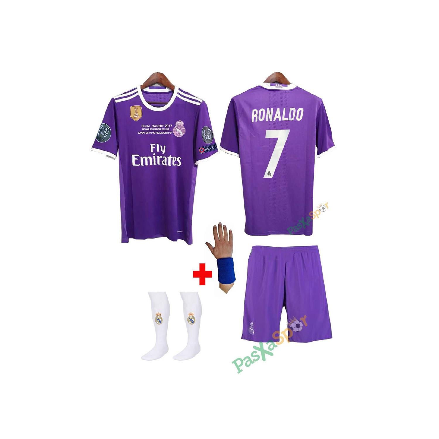 

Финальный Кардифф 2017 Реал Мадрид Роналду Детские шорты из джерси Носки Браслет Подарок