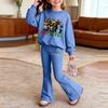 Kids Printed Long Sleeve Neck Top and Pants Set, Casual Loose Fit Outfit for Boys Girls