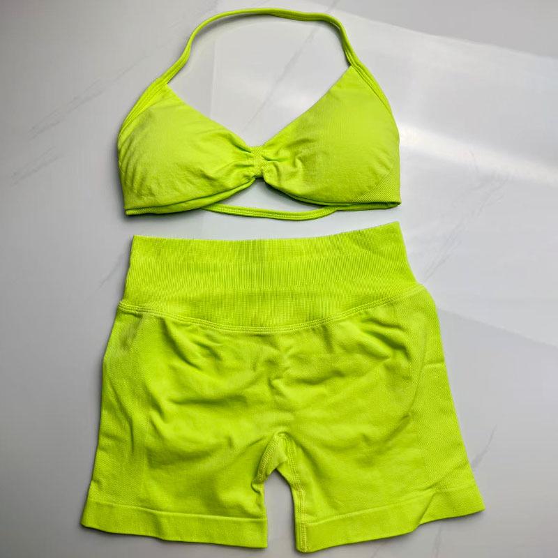 Women's Halter Neck Sports Bra and Shorts Set - Yoga Fitness One-Strap Design
