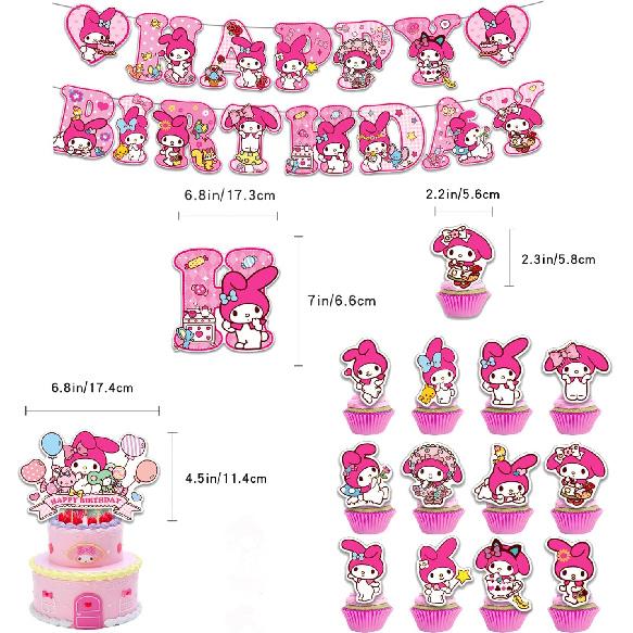 Melody Birthday Party Decorations, Kawaii Cartoon Party Supplies with Banner, Cupcake Cake Toppers and Foil Balloons Party Favors for Fans Birthday