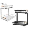 Under-Cabinet Storage Rack with Dual Sliding Trays Adjustable Height Metal Slide-Out Bathroom Kitchen Sink Organizer with Handle