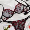 2Pcs/Set Sexy Fit Underwear Set Embroidery Flower Perspective Yarn Stitching Women Bra Low-rise Briefs Set