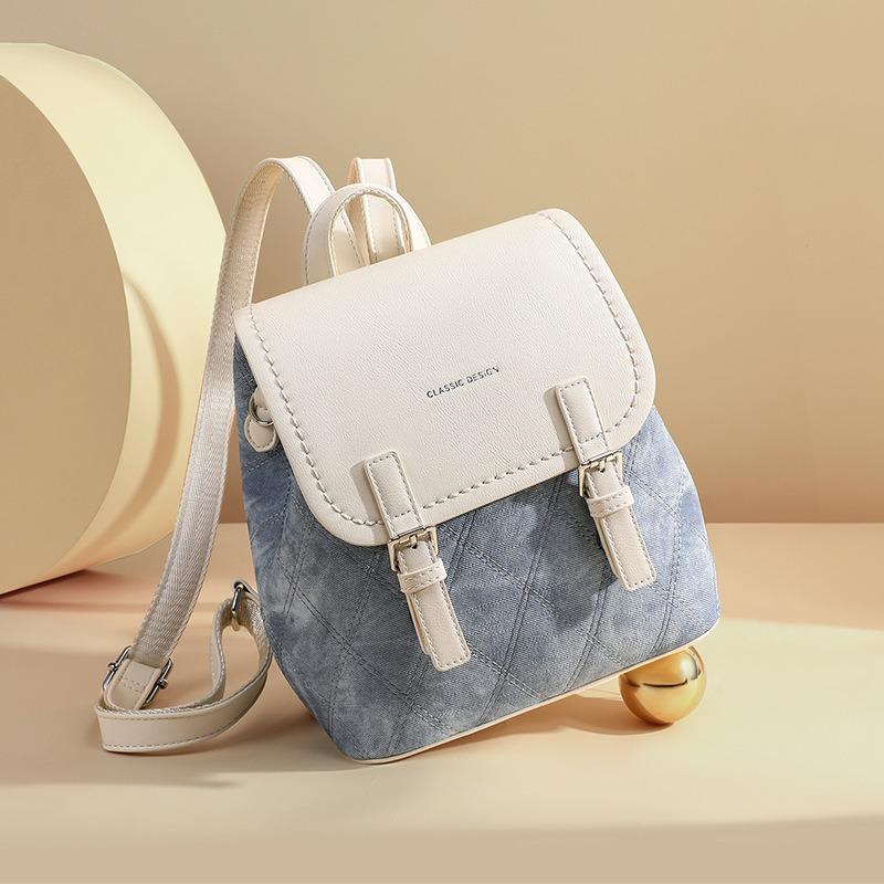 New contrasting color backpack women's fashion backpack retro student schoolbag lightweight casual travel bag tide