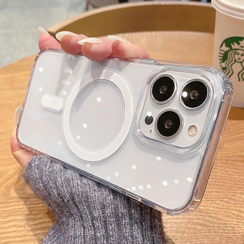 Colorful Transparent For Magsafe Magnetic Wireless Charging Case for iPhone 15 14 13 12 11 Pro Max Mini XS XR Hard Acrylic Cover