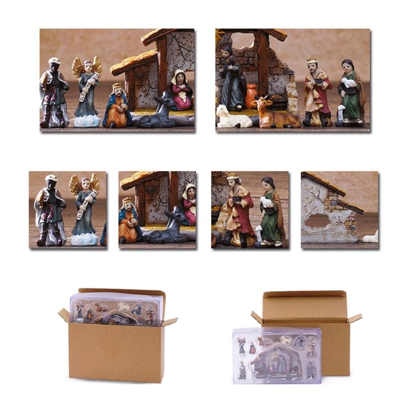 Nativity Statues Figures Set Resins Manger Scene Minaiture Figurines Ornaments for Mantels and Shelf Christmas Decors