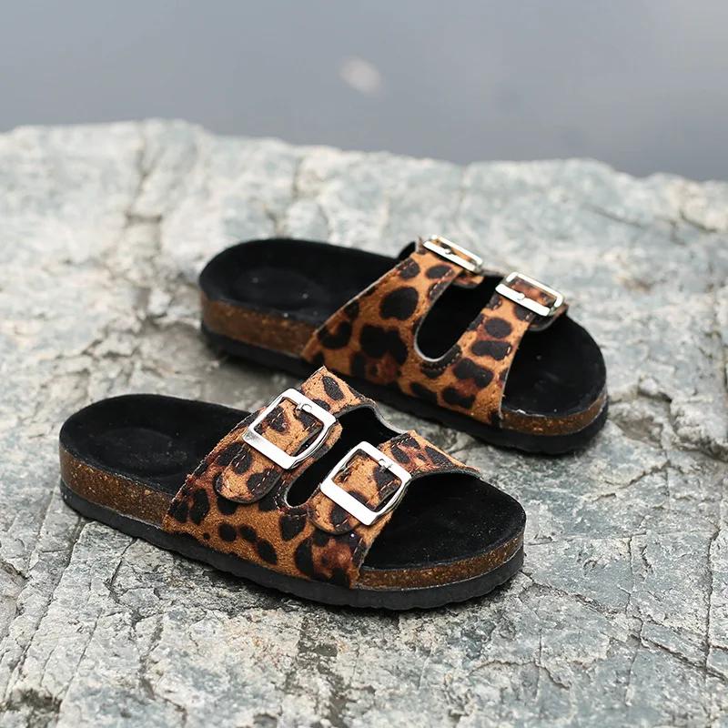 2024 New Summer Trend Sequins Parent-child Children's Slippers Women's Double Buckle Flip Flops Cork Slippers Women's Sandals