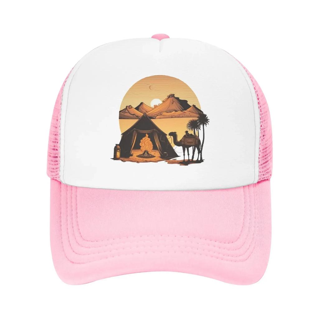 Camels Tea On The Fire Tent Sunset Camping Mesh Baseball Caps Women  Camping Male Beach Bucket Hat Peaked Cap