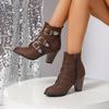 Fashion 2025 Women's Belt-buckle Pointed High-heeled Frosted Ankle Boots with Thick Heels for Autumn and Winter