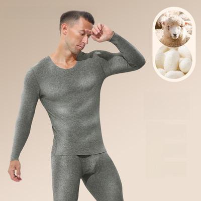Men's Thickened V-Neck Thermal Underwear Set - Wool Blend for Winter