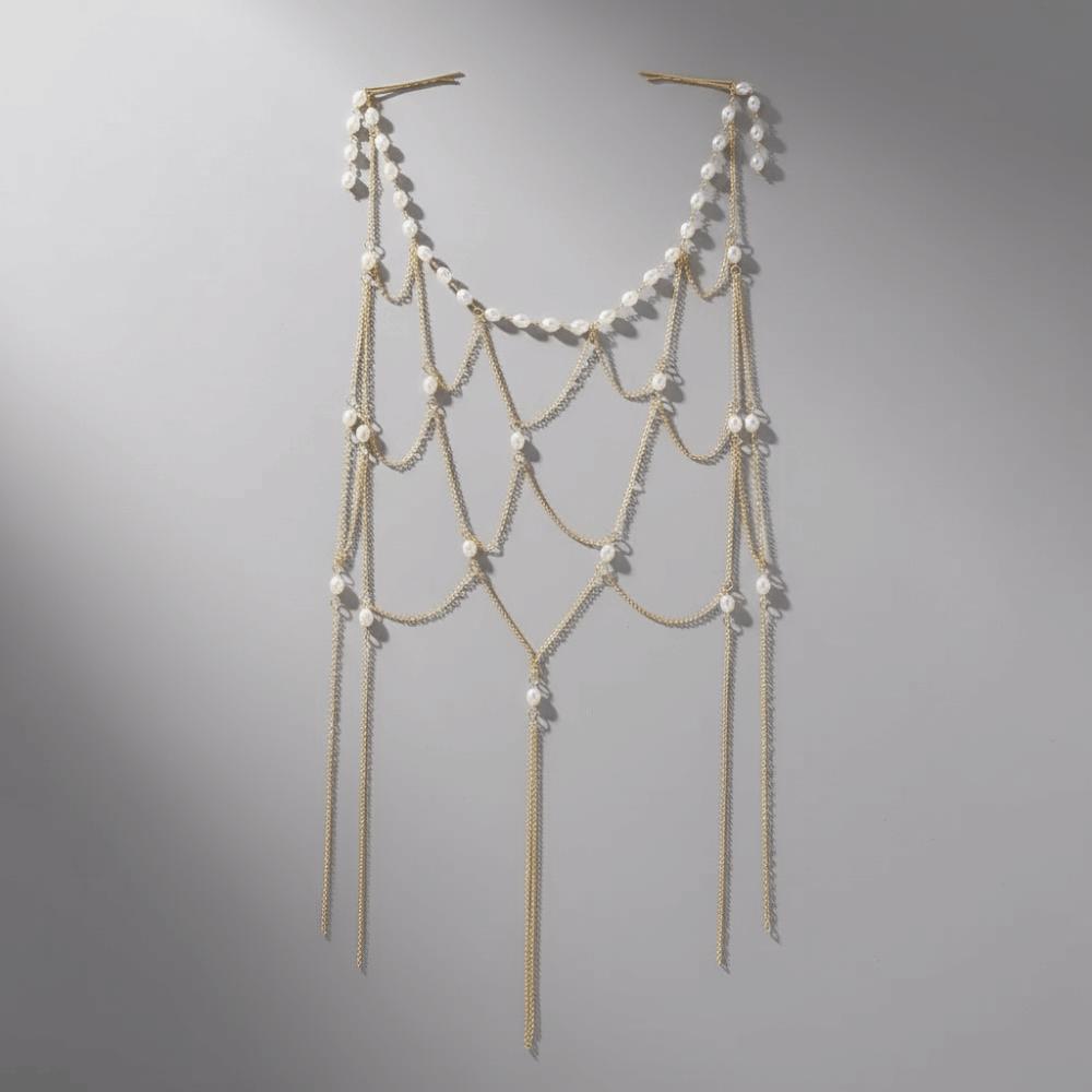 Zircon Pearl Headpiece Hollow Headpiece Tassel Hair Chain High-End Style Bridal Head Chain  Wedding