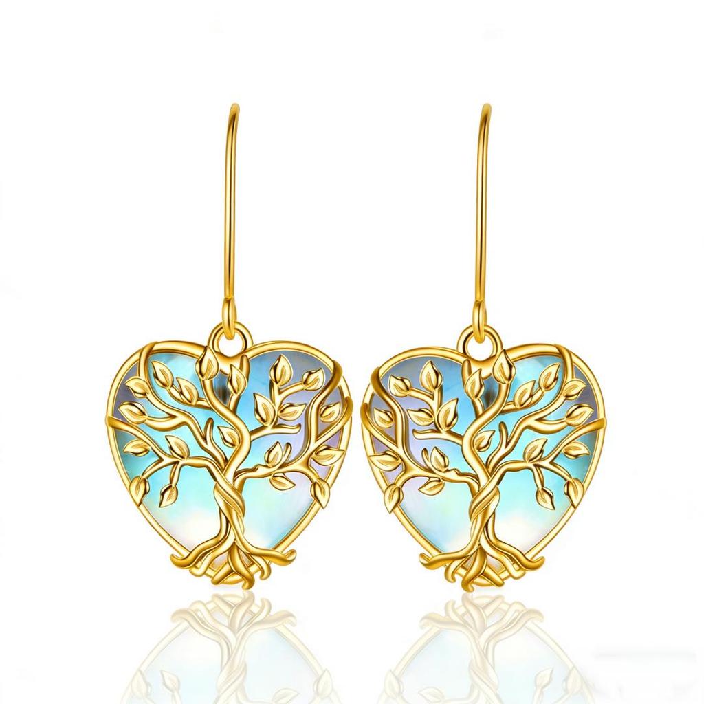 Moonstone Earring & Necklace Set - Heart Tree of Life, Luxurious European & American Style for Women