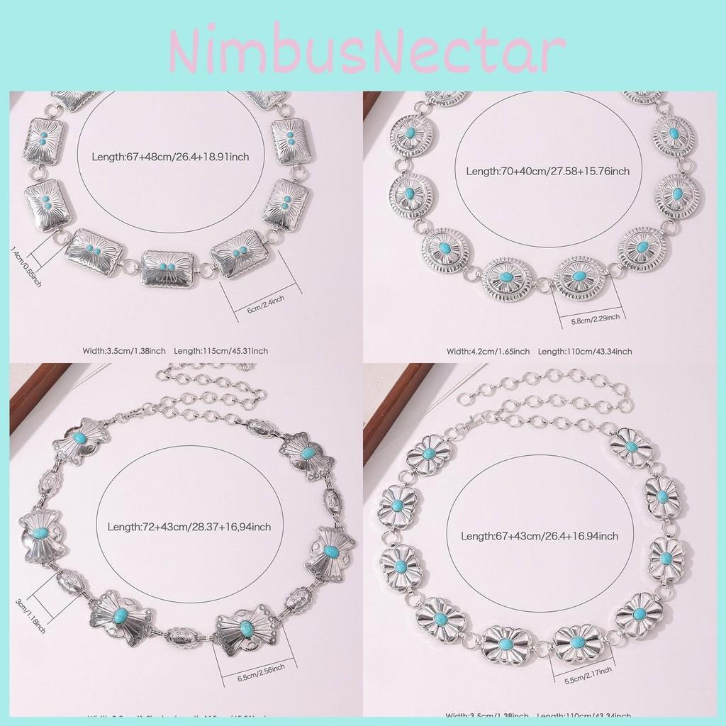 Womens Spring Summer Waist Belt With Turquoise Carved Accents And Hook Closure