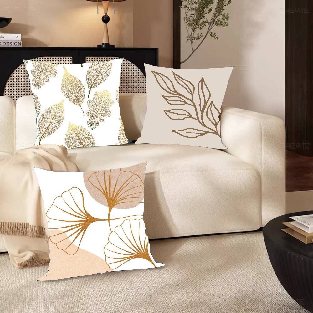 Gold Leaf Ginkgo Leaves Pillow Case Fashion Square Pillowcase Bedroom Sofa Room Ins Decoration Leisure