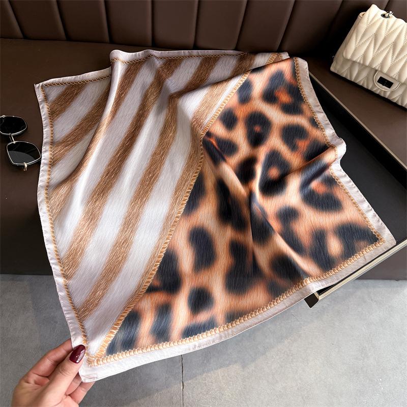 Women Fashion Square Scarf Silk Imitation Leopard Print Neckerchief Bandana Lady Shawl Scarves Wrap Head Hair Band Ties