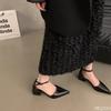Fashion Spring summer new niche temperament single shoe shallow mouth simple comfortable versatile casual black mid heel pointed sandals