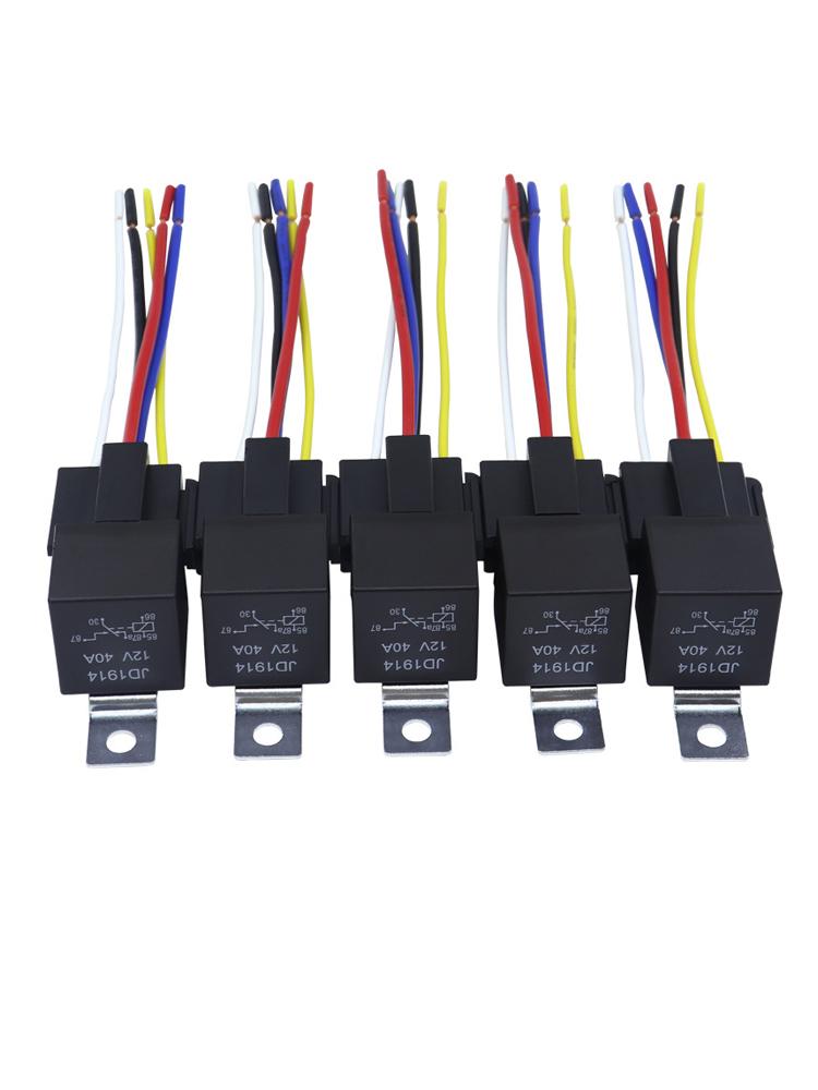 5PCS 4Pin 5Pin Waterproof Automotive Relay 12V 24V 40A Car Relay with Black Red Copper Terminal Auto Relay with  Relay Socket