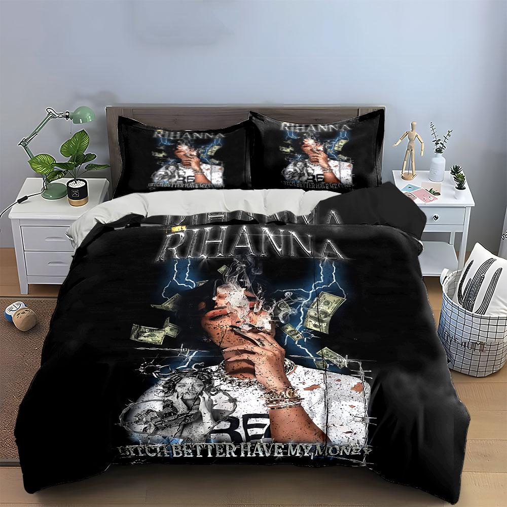 Smoking Woman Money Art Print Bedding Duvet Cover Set Duvet Cover Pillowcases  (1*Duvet Cover 2*Pillowcases, without duvet insert)