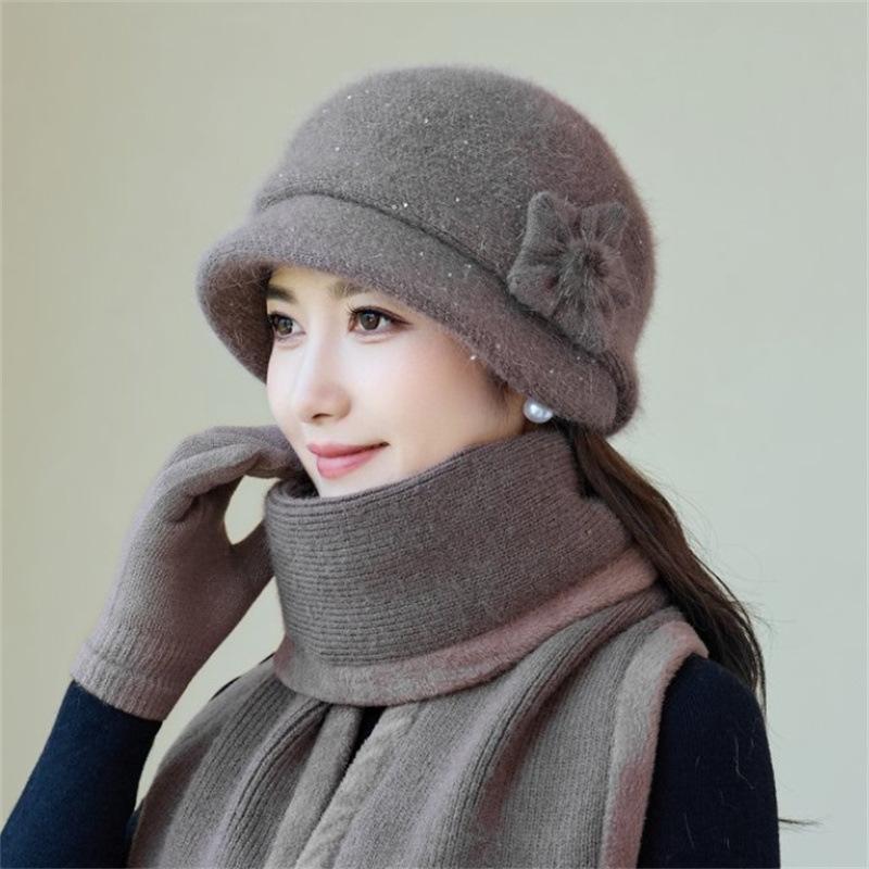 Middle-aged and Elderly Women's Plush Hat Winter Plush Thickened Thermal Ear Protection Hat Foreign Fashion Mother Knitted Cotton Hat