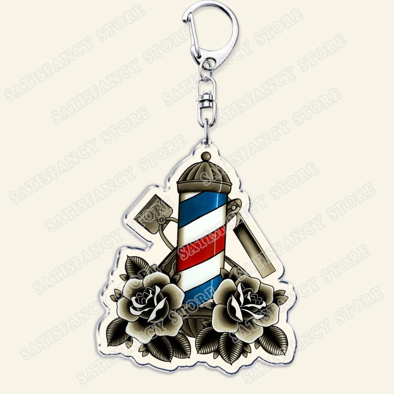 Barber Shop Keychains for Accessories Bag Barbershop Scissors Hairdresser Beard Hairstylist Keyrings Jewelry Friends Fans Gifts