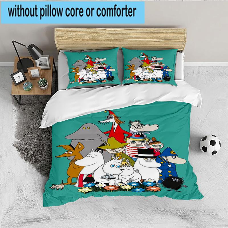 Moo-min Family Celebration 3PCS Bedding set,Ideal for 1pc Duvet Cover And 2pcs Pillowcases Perfect for Fan gift,Ideal for Bedroom, Dormitory