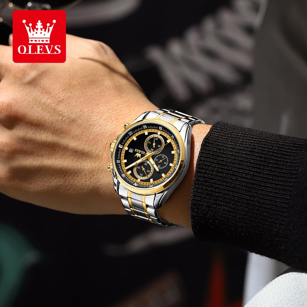 OLEVS TY713 Watches For Man Original Stainless Steel Multifunctional Quartz Watch Waterproof Luminous Date Watches Box Gifts