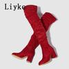 Fashion Liyke 2025 New Fashion Round Toe Zip Thigh High Boots Women Autumn Winter Chunky Heels Motorcycle Over The Knee Shoe Botas Mujer