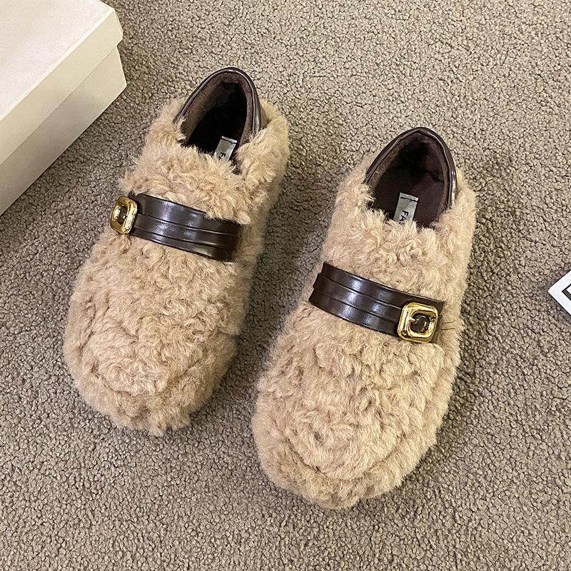 Schwarze flauschige Schuhe für Damen zum Tragen im Herbst und Winter, weiche Sohlen, Slipper, warme Samt-Mützen-Schuhe, Baumwollschuhe mit dicken Sohlen