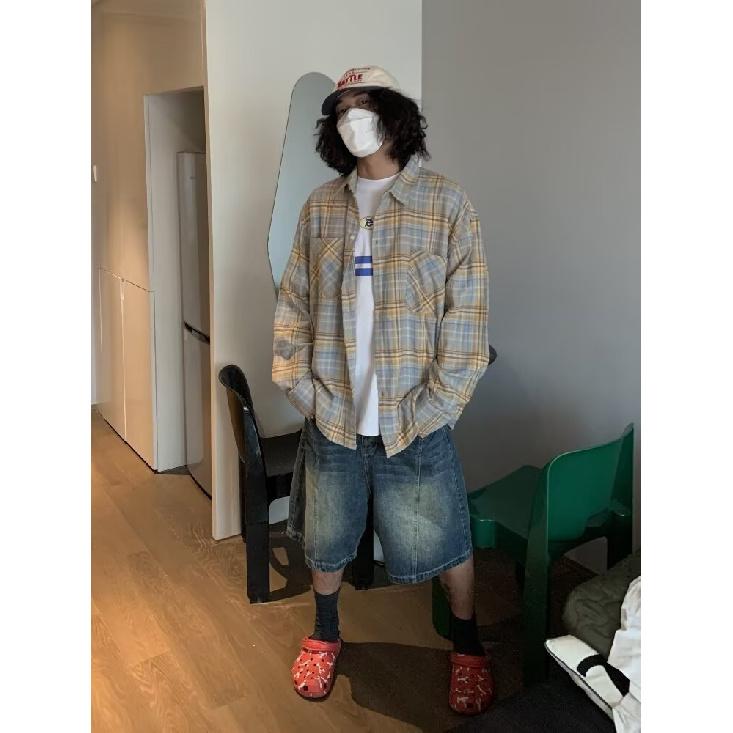 

Рубашка с длинным рукавом для мальчиков, новая весенняя рубашка в американском стиле со свободными лацканами, винтажная модная повседневная легко сочетающаяся куртка 2XL жёлтый