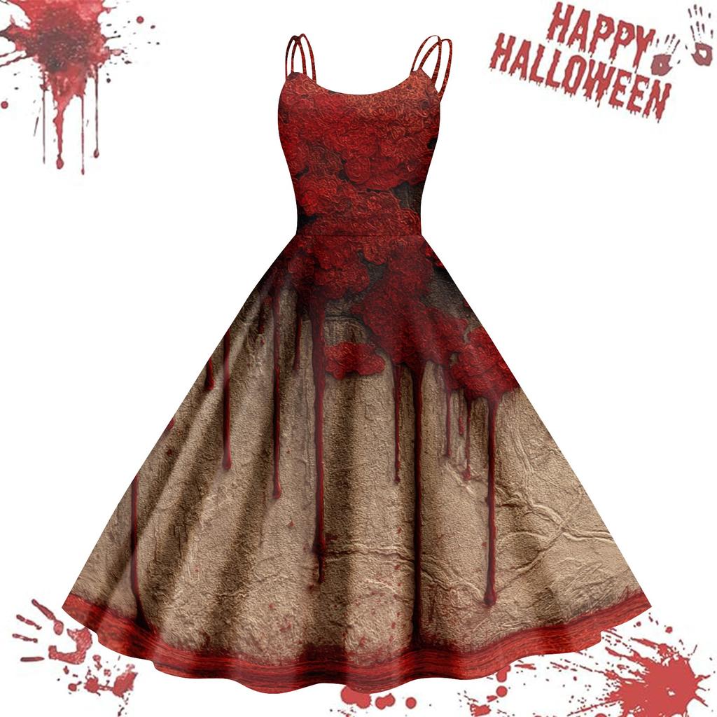 Kvinners avslappede Halloween-trykte seler vintage kjole