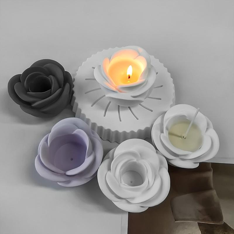 3D Candlestick Silicone Mold Rose Flower Candle Holder Molds Epoxy Resin Casting Mold for DIY Crafts Home Decorations