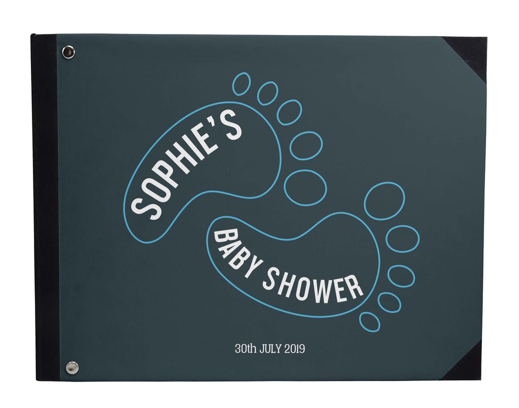 Darling Souvenir Blue Seamless Heart & Baby Objects Personalized Printed Baby Shower  Guest  Book  Scrapbook-7 x 9