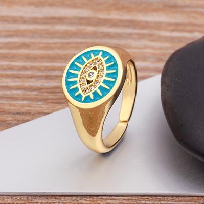 

New Arrival Trendy Dripping Oil Turkish Evil Eye Rings 5 Colors Finger Rings Adjustable for Women Gold Plated Fashion Jewelry светло-синий