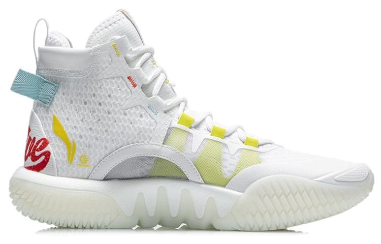 Li Ning Badfive 2 Basketball Shoes Men's High Top Standard White/Dark Yellow/Light Blue ABFR001-3