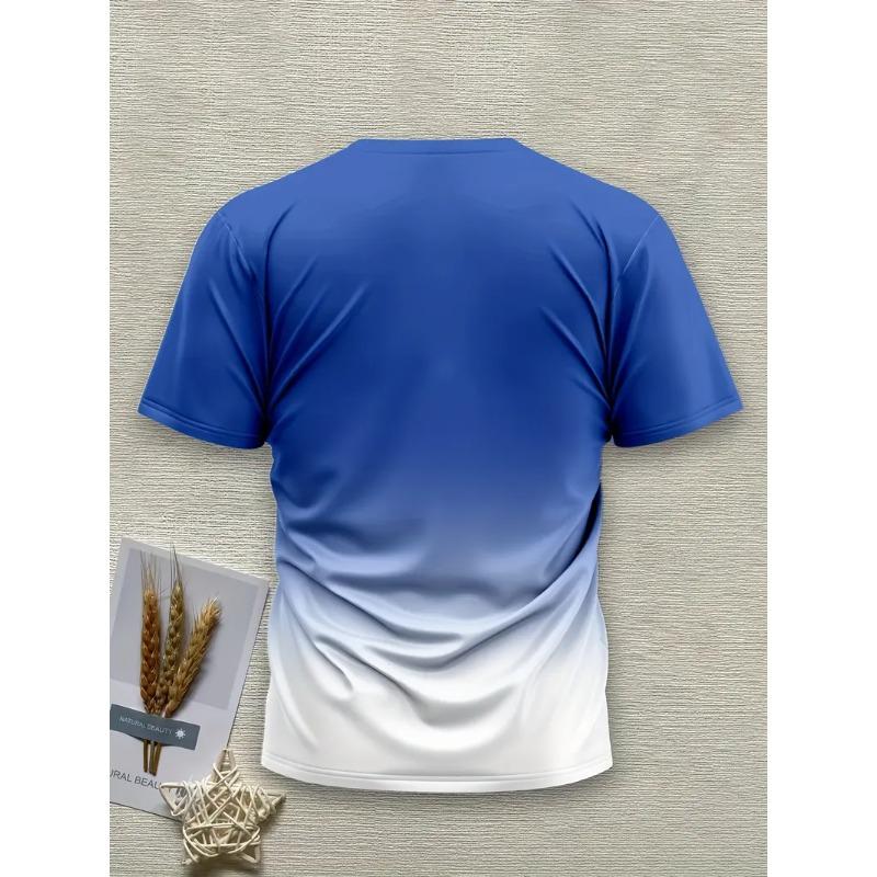 Men's 3D Gradient Solid Color Print T-shirt - Short-sleeved Breathable Polyester Round Neck Casual Streetwear Top