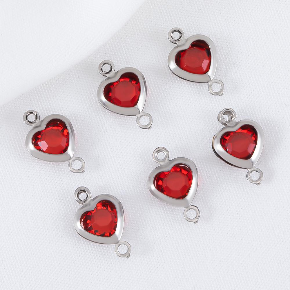 10pcs 7.5mm Stainless Steel Double Hole Heart Pendant Colorful Crystal Charms Connector for DIY Necklace Bracelet Jewelry Making