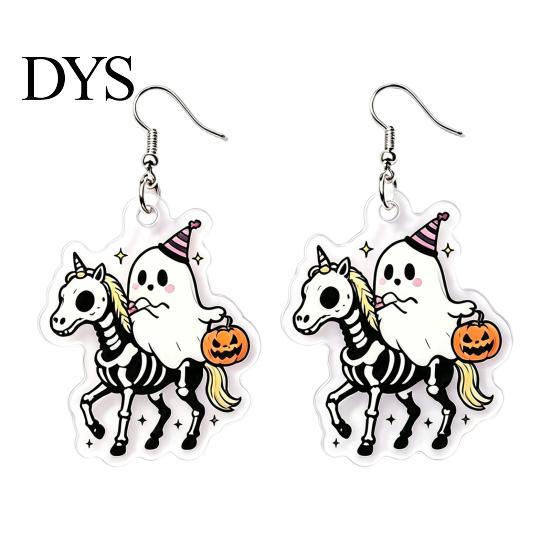 Trendy Theme Party Accessory 1 Pair Acrylic Halloween Earrings for Women, 2D Flat Cute Cartoon Creative Holiday Jewelry Ghost Skull Dangle Drop