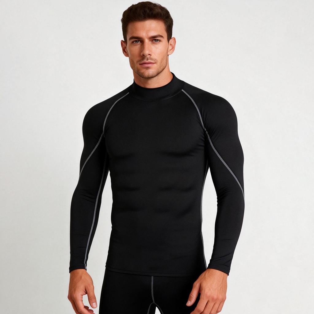 Men's High-Neck Velvet Warm Fitness Suit for Autumn/Winter - PRO Tight-Fit Sportswear for Basketball, Running, and Training.