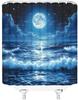 Ocean Sea Waves Shower Curtain Fantasy Blue Night Sky Nautical Moon Romantic Clouds Stars Dreamy Nature Seascape Starry Reflect