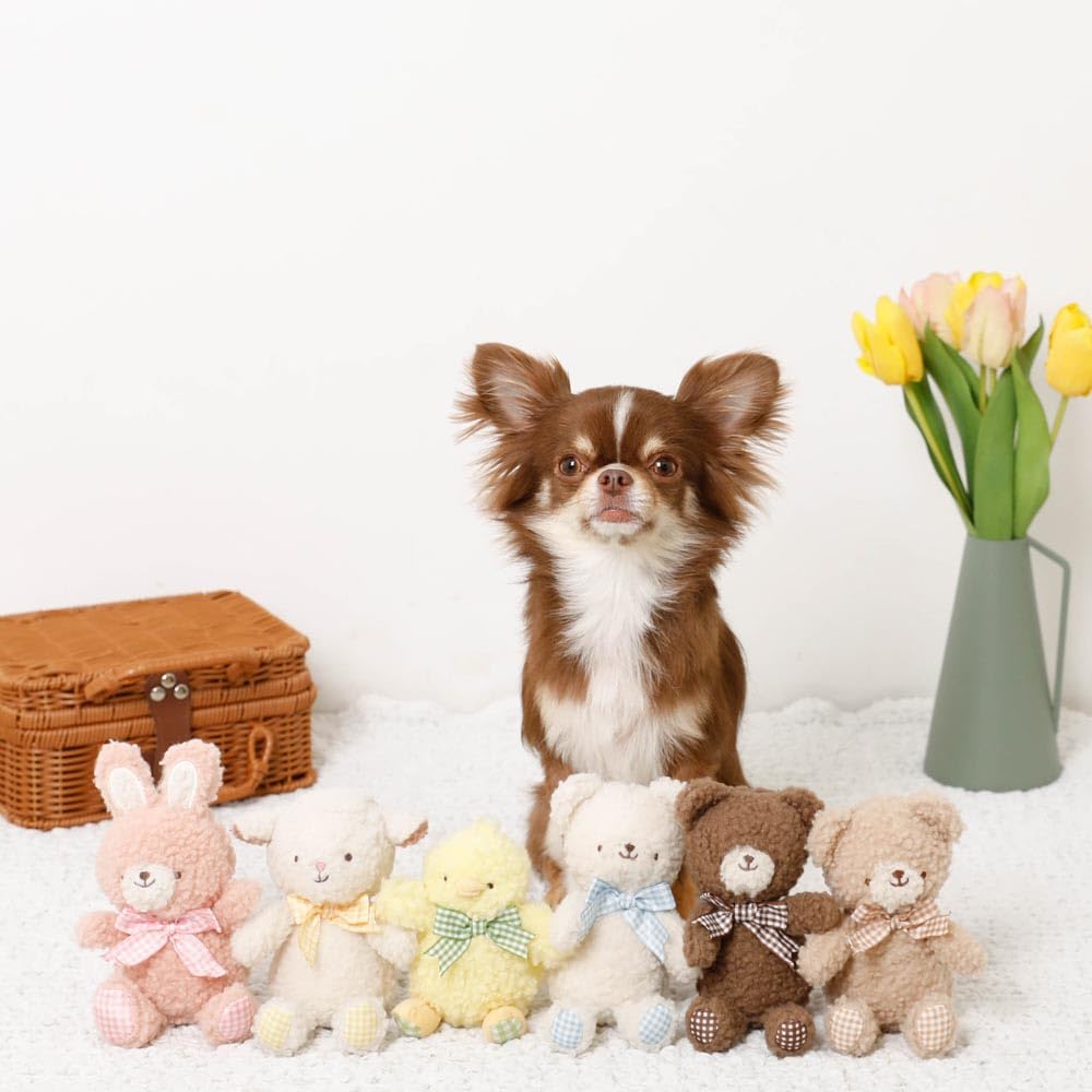 Rabbit Gingham Check Ribbon Plush Squeaky Dog Chew Toy Plush Squeaky for Small Dogs monchéri Monchéri Toy, (Pink/FREE), Toy, Toy,