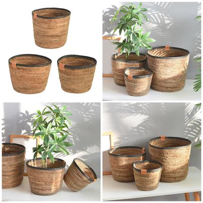 Hand Woven Storage Basket Retro Home Living Room Decorate Flower Baskets Nordic Creative Green Plant Pots Decors