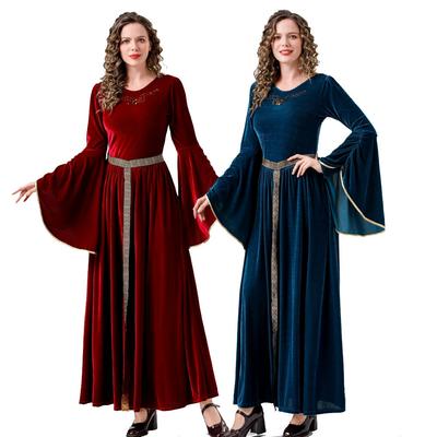 Medieval Renaissance Costumes Women's Long Retro Palace Long Skirt Flared Sleeve Dress Halloween