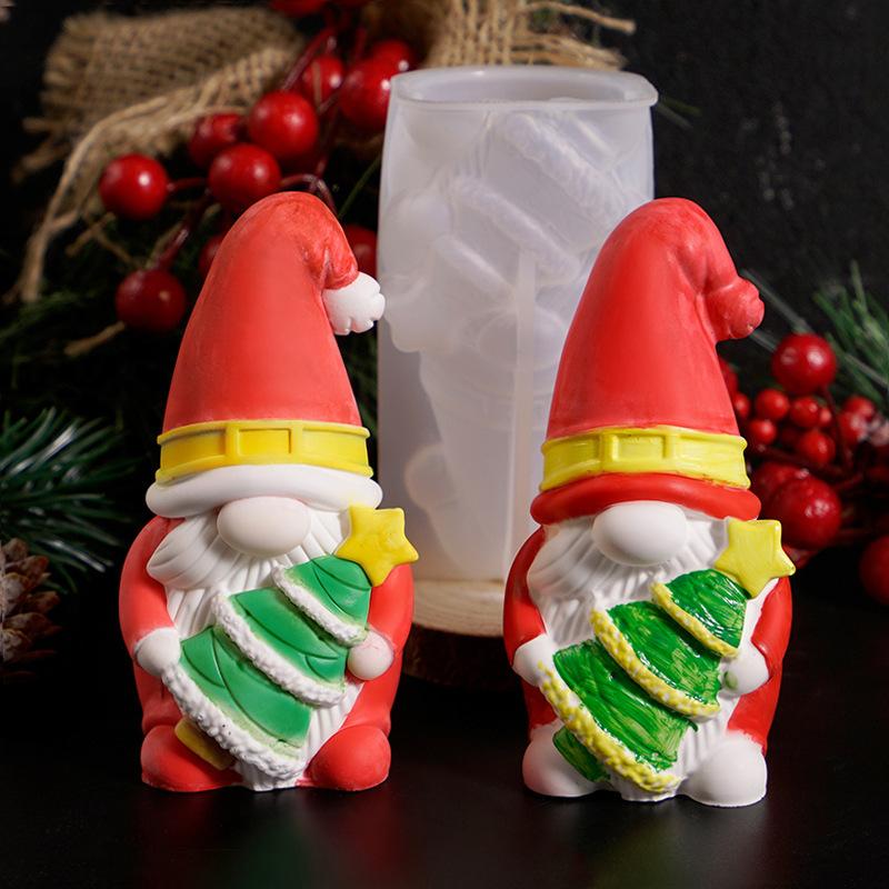 3D Christmas Santa Claus Candle Mould Beard Dwarf Gypsum Doll Silicone Molds Party Cake Decor Cartoon Human Resin Festival Gifts